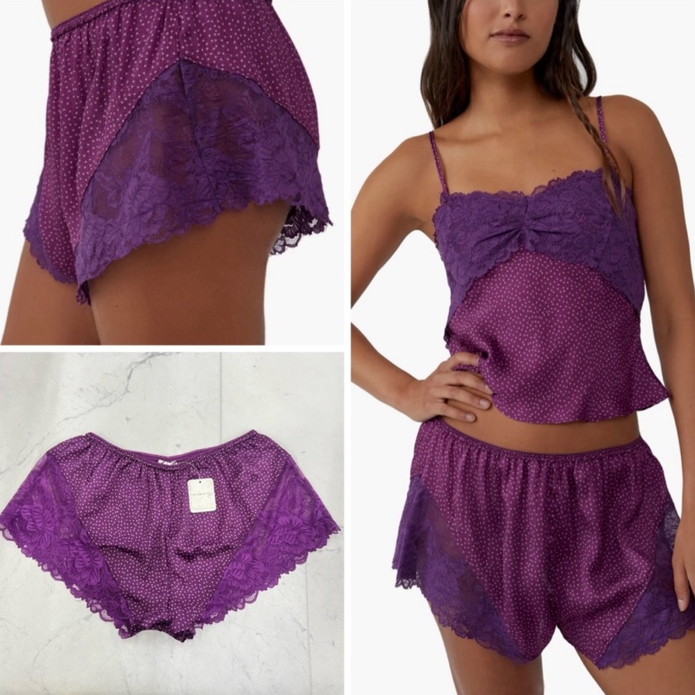 Free People Intimately ‘All Dressed Up’  Lace Trim Pajama Shorts Size XS